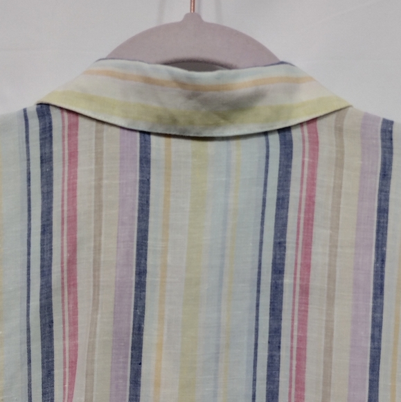 Chico's No-Iron Linen Striped Shirt Women's L Multicolor 90s Y2K Casual - Picture 7 of 9